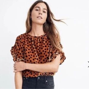Madewell Velvet Memento ruffle sleeves blouse leopard dot animal print